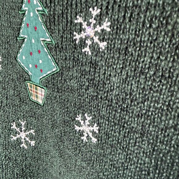 VTG C.J. Banks Women's Dark Green Embellished Christmas Full Zip Sweater Vest 1X - Picture 9 of 14